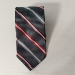 GEORGE Mens Striped Necktie‎ Dark Gray Red White Formal Business Accessory